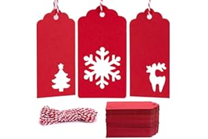 TONAK Gift Tags with Holes Present Wrap Tag Paper Small Xmas Gift Tags with Twine Vintage Gift Labels Christmas Tags Bulk 100pcs