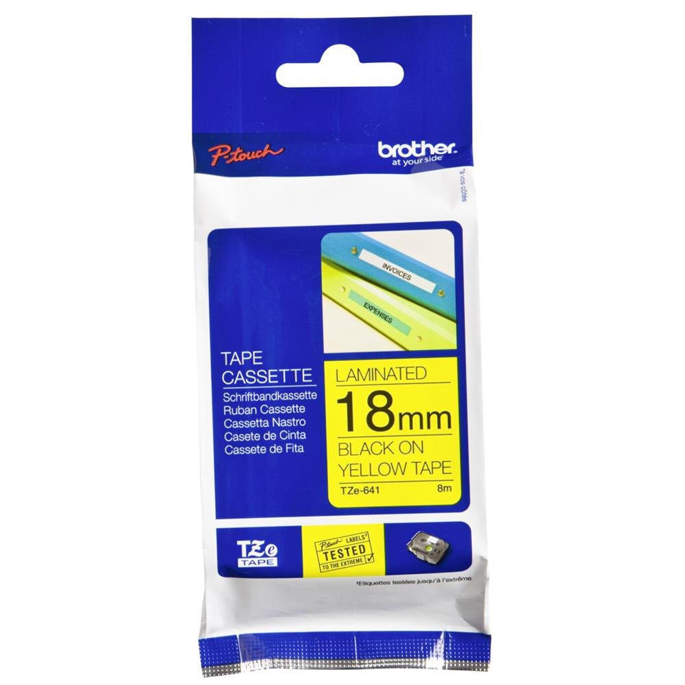 Brother P-touch TZE 641 Black on Yellow 18mm x 8m Tape Labels Ref TZE641