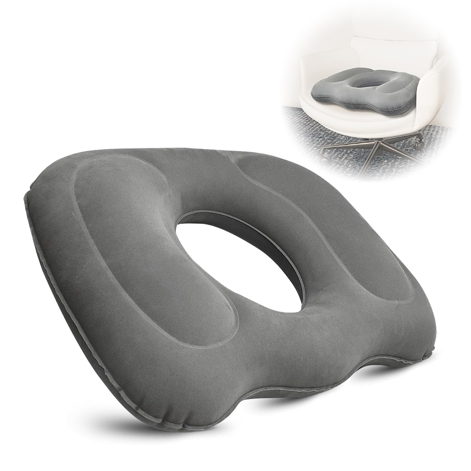 inflatable donut Pillow,Hemorrhoid Pillow for Tailbone Pain,Donut Cushion, Postpartum Pregnancy,Donut Seat Cushion For Low Back Pain,Hemorrhoids,Sciatica,Bedsores (Gray)