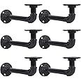 Pipe Shelf Brackets Set of 6(19x9cm) Iron Pipe Brackets Industrial Pipe Shelving Brackets for Custom Floating Shelves DIY Rustic Shelf Brackets Black Hardware Included