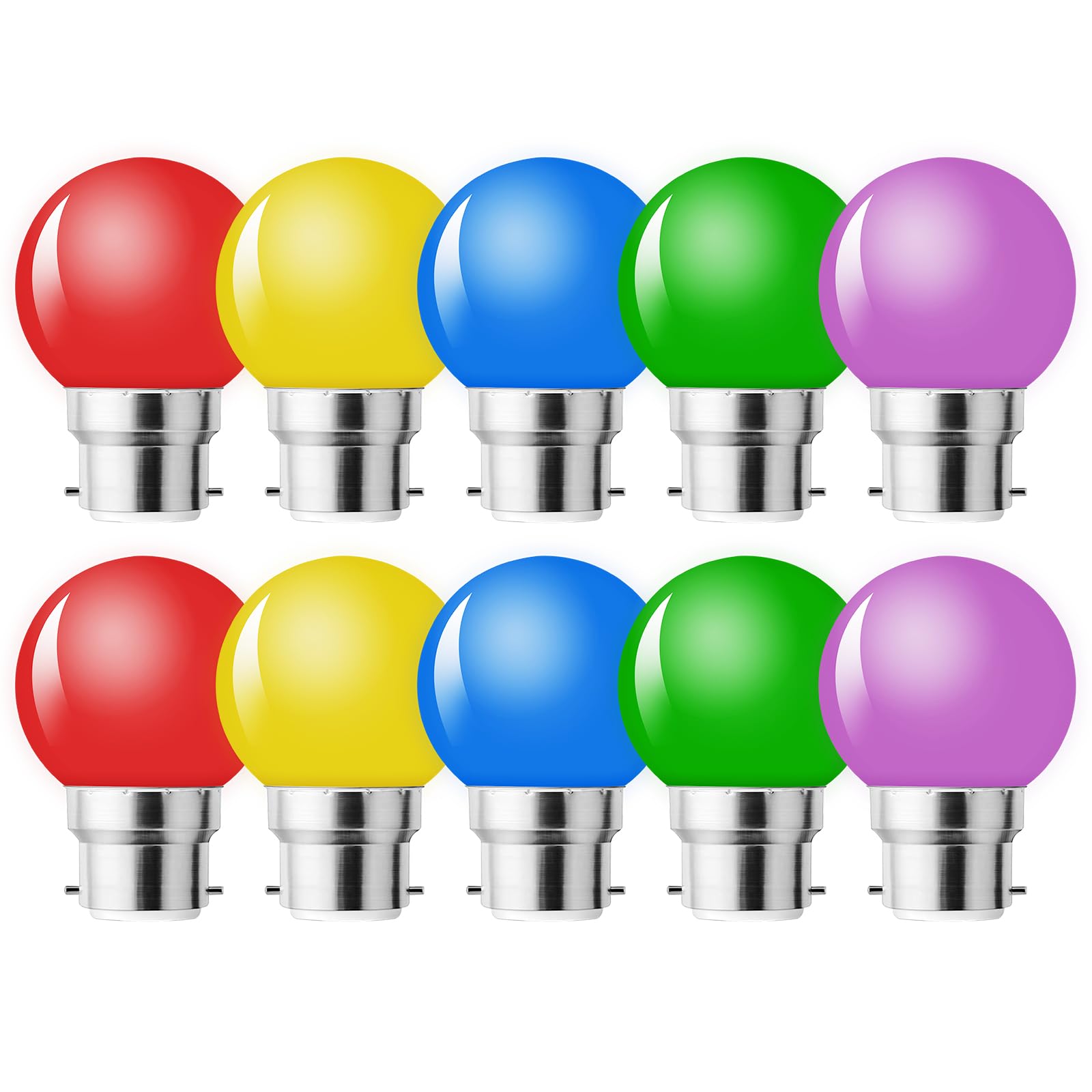 MZYOYO 10 Pack B22 Bayonet Coloured LED Light Bulbs,1W G45 Golf Ball Mini Globe Bulb,Red Yellow Blue Green Purple for Outdoor Indoor String, Christmas, Tree, Fairy Party Night Lights
