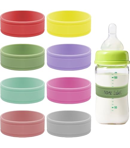 Lot De 8 étiquettes De Biberon En Silicone Réutilisables - Inscriptibles Et Lavables - 4 Couleurs Pour Crèche Ou Maison