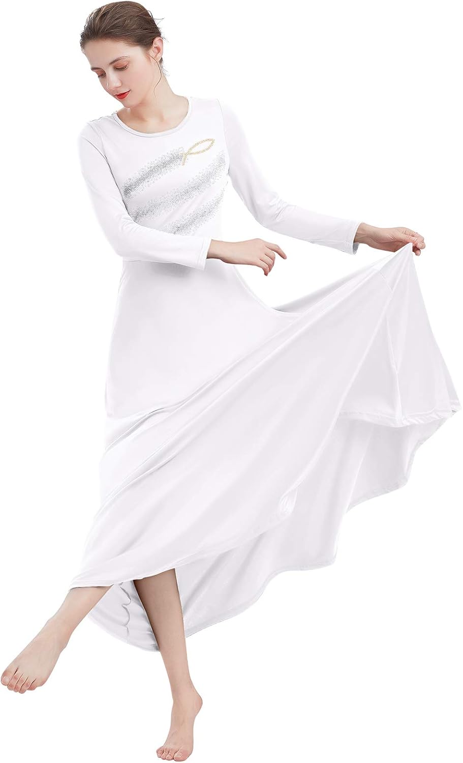 IBAKOM Womens Prom Ballroom Dance Dress Swing Party Dancewear Long Sleeve Dancing Worship Ballet Costume: Clothing