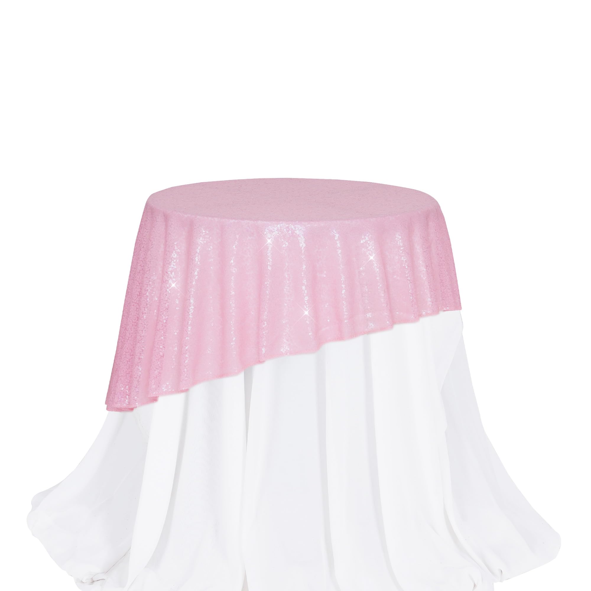 PartyDelight Pink Sequin Tablecloth Round 50" for Wedding Party Birthday Bridal Baby Shower and Other Events Decorations — image 1