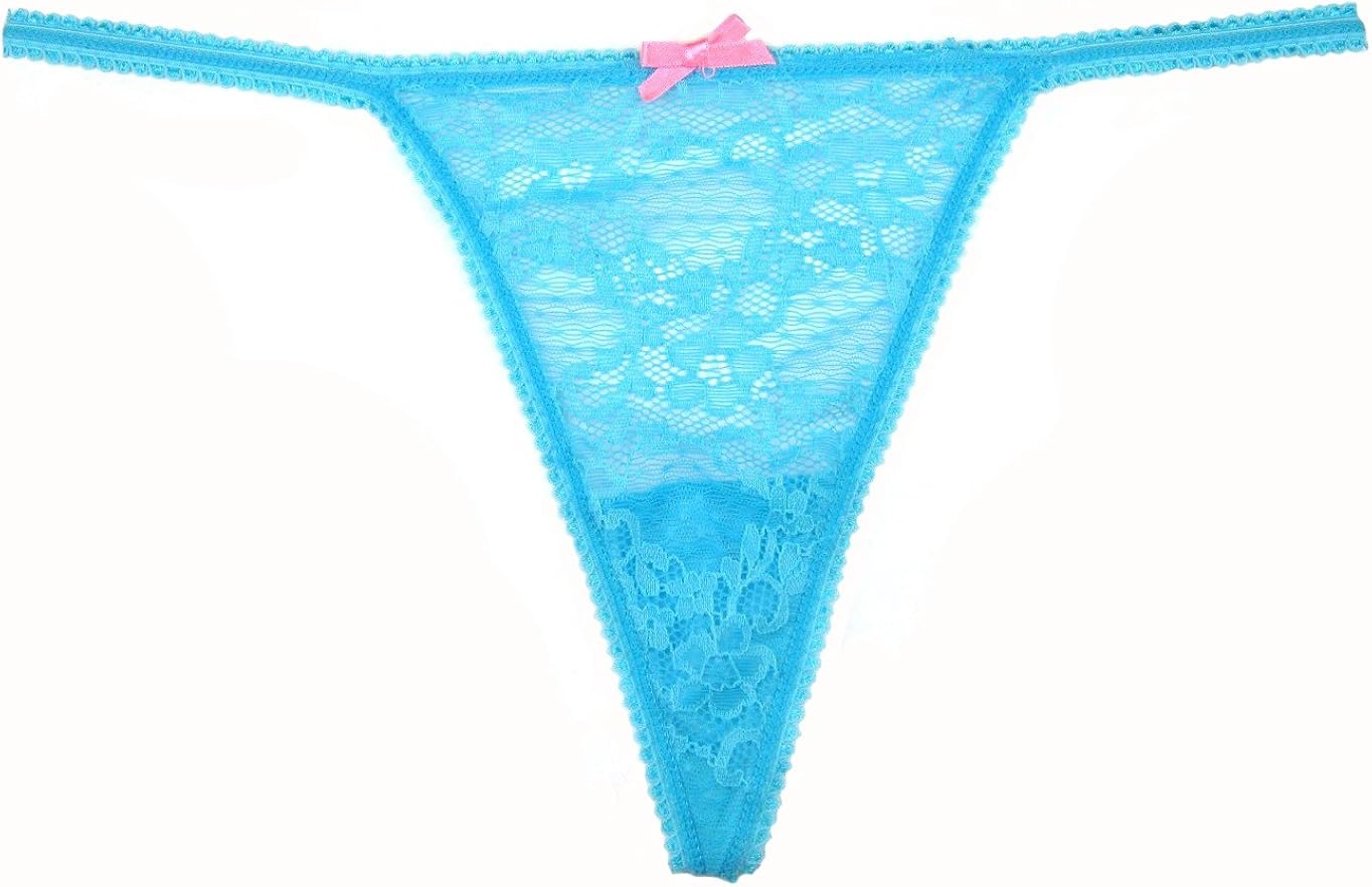Anita May Lingerie Light Blue lace GString Thong with Pink Bow Amazon