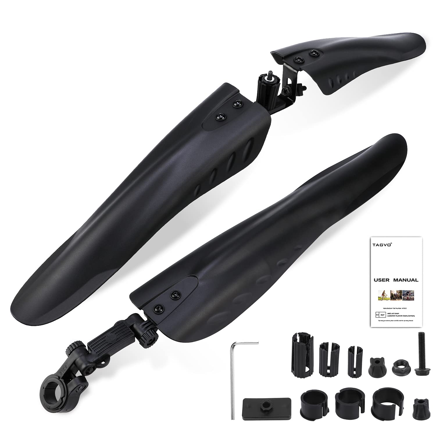 TAGVO Bike Mudguard Set for 24/26/27.5 inch, 3 Parts-Universal Full Cover Thicken Widen Bicycle Fenders Set Mountain Bike Front and Rear Mud Guard Adjustable Bike Fender Mudflap for MTB Road Bike