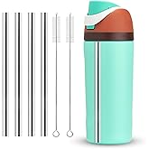 XZESH Metal Straw Replacement for Owala Kids Water Bottle 16 oz Accessories, With 2 Straw Cleaner, Reusable Stainless Steel Straws Compatible With Owala Water Bottle - 4pcs