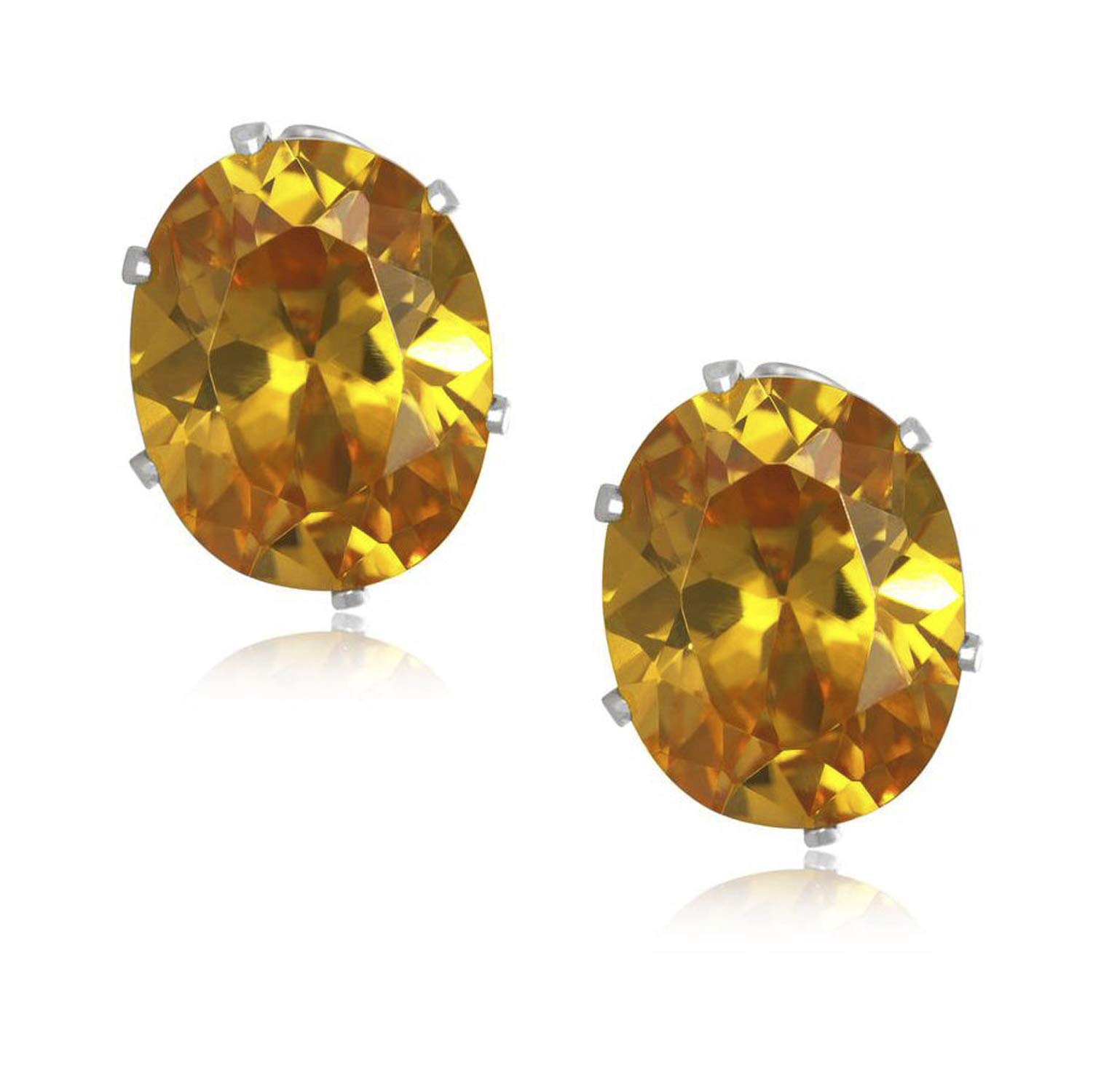 10MM Oval Cut CZ Birthstone Stud Earrings/Ear Studs for Women/Teenage/Girls - 925 Sterling Silver - Round Silver Earrings - Yellow Citrine