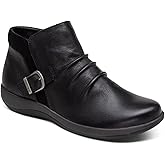 Aetrex Women's Luna Orthopedic Leather Ankle Boots - Adjustable Boots with Side Zippers and Buckle - Comfort Arch Support Casual Short Booties