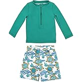 ALVABABY Long Sleeve Rashguards, Baby/Toddler Boys' Rash Guard Sets,Boy Swimsuit UPF 50+Two Piece Bathing Suit