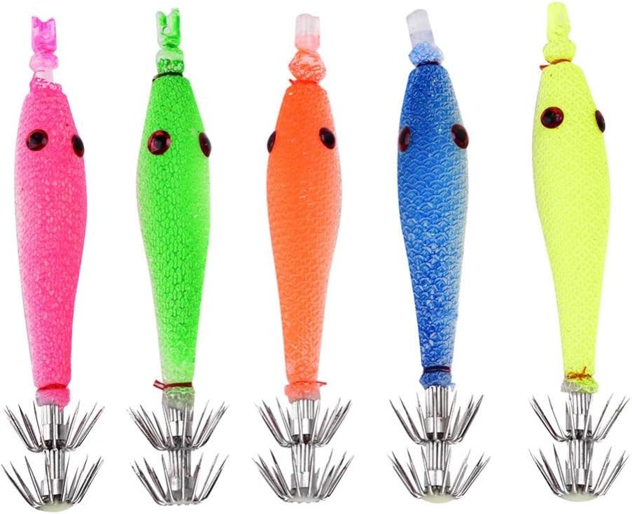 VGEBY 5Pcs Squid Jig Hooks, Silicone Artificial Luminous Squid