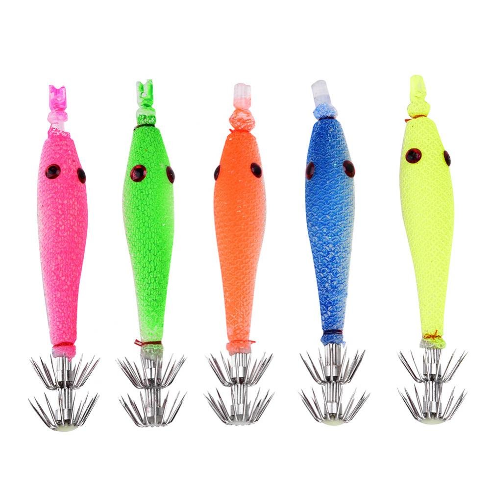 VGEBY 5Pcs Squid Jig Hooks, Silicone Artificial Luminous Squid Cuttlefish Sleeve Lure Hook Fishing Accessory Fishing Supplies