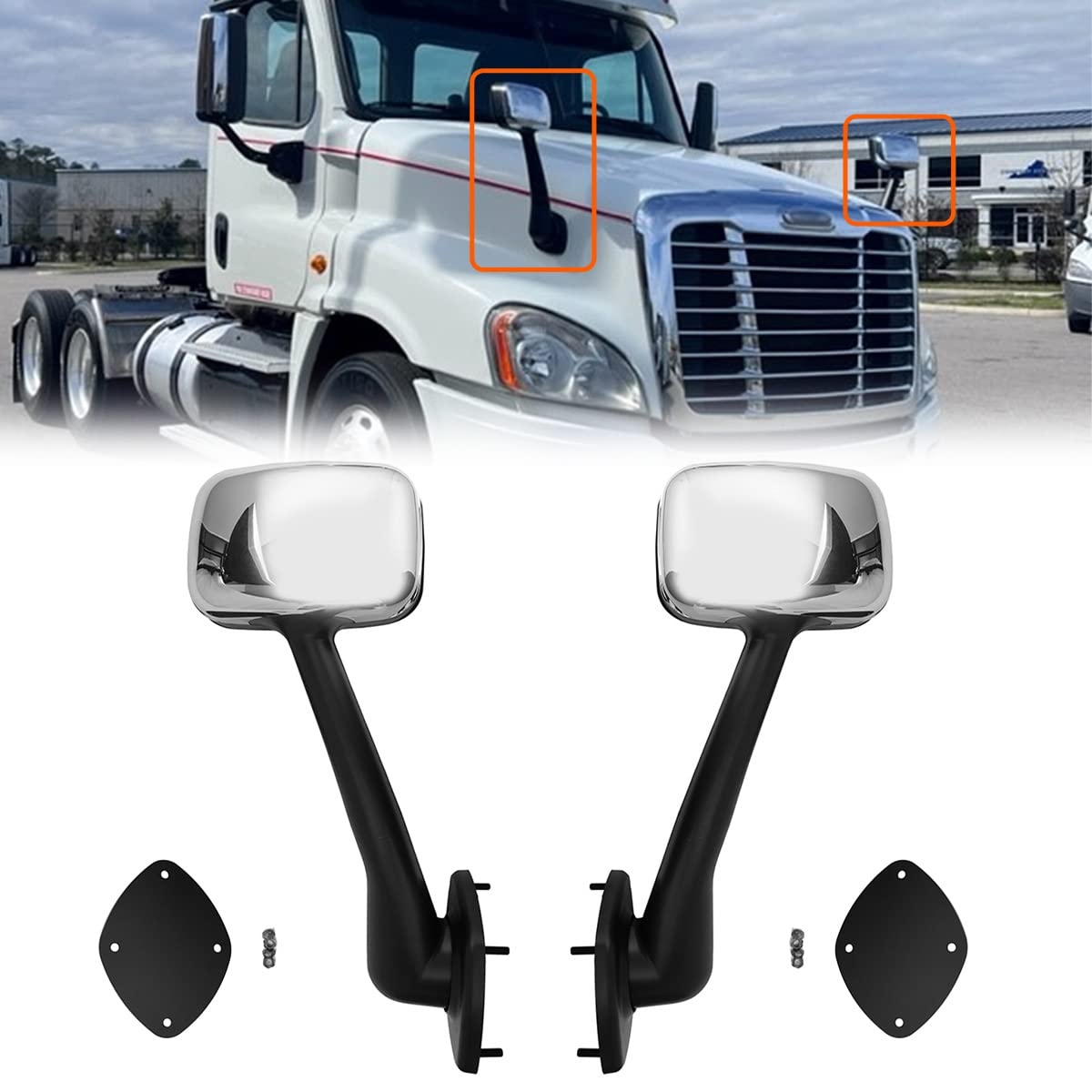 Hood Mirrors Assembly Compatible With 2008-2017 Freightliner Cascadia (Painting (Black), Right