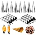 YsesoAi Set of 16 Stainless Steel Cannoli Form Tubes, Cream Roll Mold, Diagonal Shaped, Free Standing Cone Shape (8 Pcs Each 