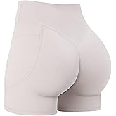 Sunzel Hidden Butt Lifting Scrunch 4 Inch Biker Shorts with Pocket Women No Front Seam High Waist Tummy Control Yoga Shorts