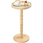 Rattan Round Side Table, Rubberwood&zwnj; Small Drink Table for Small Spaces | Solid Wood Pedestal Coffee Tables, End Tables for Living Room, Sofa Couch, Bedroom, Corners, and Outdoor, Natural, 11.4 Inch