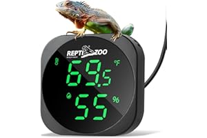 REPTI ZOO Thermometer Hygrometer, LED Digital Thermo Hygrometer for Reptile Terrarium Pet Rearing Box, Reptile Tank Thermometer with 55.2" Cable USB Power Supply