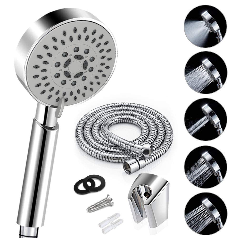 Housler® Bathroom 5 Function Handheld Shower Head with Extra Long Hose ( 2 meter , 78.75inches) and Shower Head Bracket Holder, Chrome