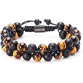 Premium Tiger Eye Bracelet Gift for Men, HASKARE Energy Protection Crystal Real Tigers Eye Black Onyx Beads Bracelets, Handmade Crystal Bracelet Men Bracelets Father Christmas Gift for Him Stress Relief