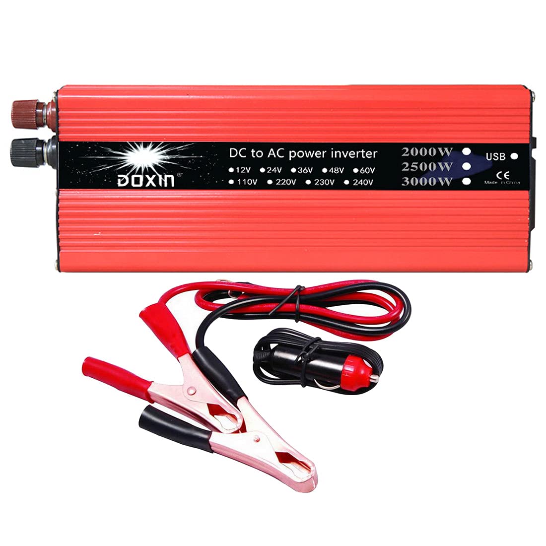 VIGORFLYRUN PARTS LTD Car Power Inverter, 2000W DC 24V to AC 220V Car Vehicle Power Converter with Dual USB Charger Port Cigarette Lighter Adapter Cooling Fan System