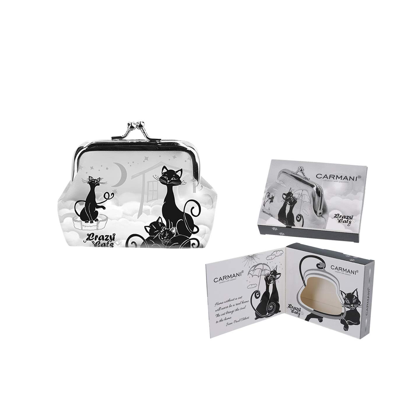CARMANI - Small Ladies Clasp Coin Purse with Crazy Cats Pattern