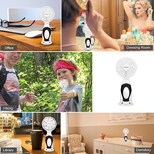 OBOSOE Handheld Fan, Portable Personal Small Desk Fan with 3600mAh USB Rechargeable Battery, Cooling for Office, Bedroom, Traveling, Camping, Outdoor Sports, White