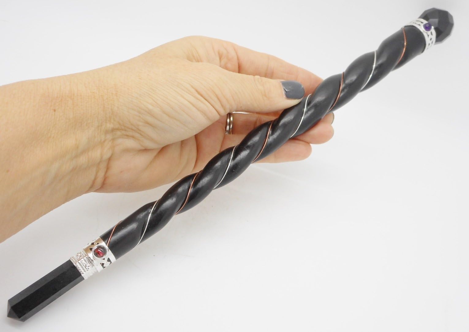 Rosewood Wand Black Obsidian Faceted Sphere Wicca Ritual 12" to 14"