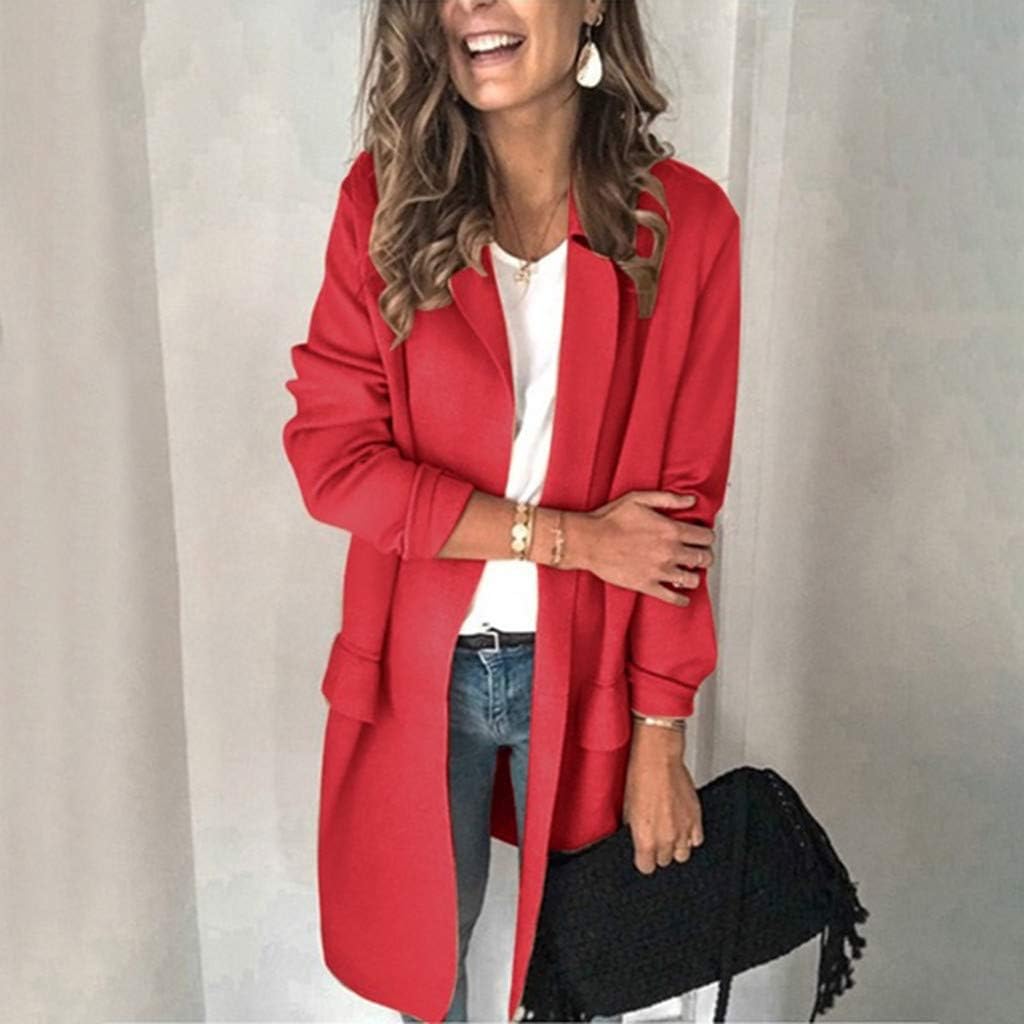 WUAI-Women Plus Size Blazers Long Open Front Work Office Stretchy Suit Jackets Cardigans Coats at  Women’s Clothing store