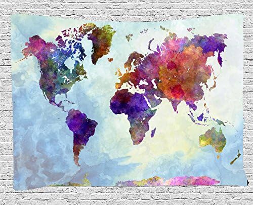 World Map Tapestry ,Wall Hanging Skull Art Decor For Home, Living Room Dorm Decor Wall Tapestry (World Map Tapestry)