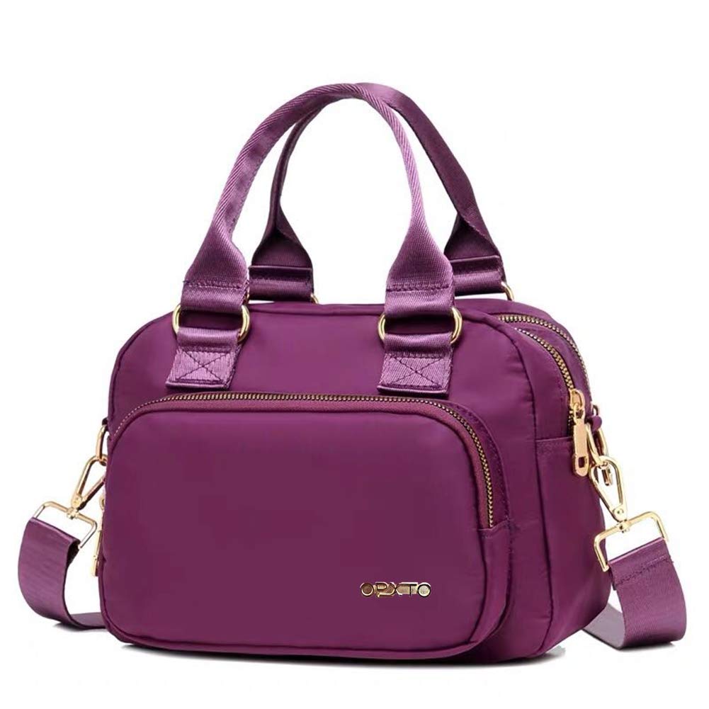 OPXTO Nylon Shoulder Handbags for Women, Waterproof Multi Pocket Purses and Cross-body Bags, High-dense Nylon Oxford Multi-function Lightweight Tote Bag. (Purple)