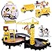 Wheel Track Station Mini Tower Crane Learning Education Zone Construction Site Playset with Diecast Truck Packed In a Tire Shape Travel Case Great for Indoor and Outdoor Activities