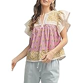 Womens Summer Floral Boho Tops Flutter Cap Short Sleeve V Neck Patchwork Y2K Peplum Babydoll Blouse Shirts