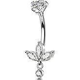 COCHARM Lotus Belly Button Rings Dangle 14G Dangle Belly Navel Button Piercing Surgical Steel Navel Piercing Jewelry Dangling