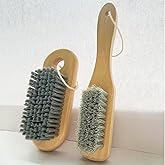 2PCS Wood Laundry Brush, Long Handle Clothing Stain Remover Scrubber, Soft Bristle for Scrubbing Out Tough on Delicate, Easy to Grip Hand Washing Clothes