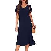 VOBCTY Women's Casual Short Sleeve Tshirt Dress Summer Side Split Loose V Neck Dresses