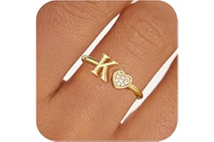 Fimhut Gold Rings for Girls Women - Dainty 14K Gold Plated Adjustable Letter Rings Teen Girls Gifts Trendy Stuff Initial Ring Teen Girl Birthday Gift for Girl Non Tarnish
