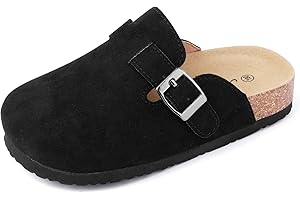 Flyswiso Toddler Clogs Kids Clogs Boys Girls Suede Leather Clogs Mules Toddler Slides Slip-on House Slippers for Indoor Outdoor