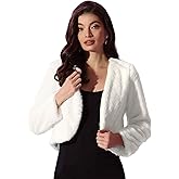 Allegra K Cropped Jacket for Women's Faux Fur with Pockets Long Sleeve Open Front Wedding Bolero Gowns Coat