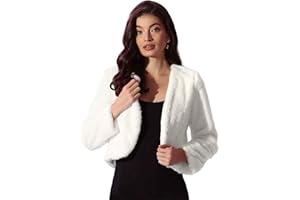 Allegra K Cropped Jacket for Women's Faux Fur with Pockets Long Sleeve Open Front Wedding Bolero Gowns Coat