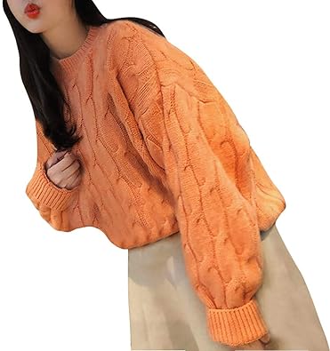 Amazon ニット セーター レディース クルーネック ゆったり トップス 秋冬 厚手 タートルネック セーター 大きいサイズ 長袖 カジュアル シンプル リブニットチュニック柔らかい 暖かい セーター フリーサイズ オレンジ 斜めかけバッグ