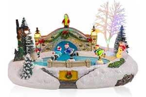 Bdor Christmas Village Lighted Decoration Musical Animated Display Christmas Collectible Skating Battery Operated Indoor Decor