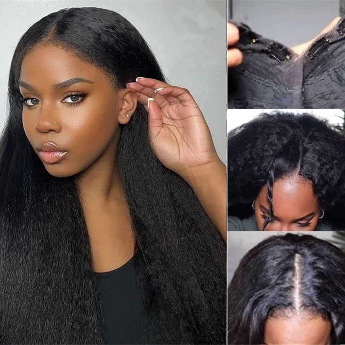 Zealady V Part Yaki Straight Wig Human Hair 180% Density upgrade U Part Yaki Wig 22 Inch Beginners Friendly Quick Style Party Essential Travel-Ready Show Your Own Scalp Technology — image 1