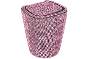 IKASUS Car Ashtray LED Lights with Cover Windproof and Odor-Proof Bling Bling Diamond-Encrusted Detachable Mini Car Trash Can Car Accessories for Vehicles Office Home Outdoor (Pink)