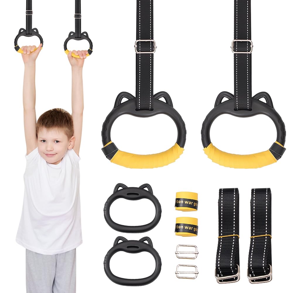 LYPPUL Gymnastics Rings for Kids, Home Exercise Rings,Fitness Children Trapeze Bar, Pull Up Rings with Straps, Exercise Strength Training