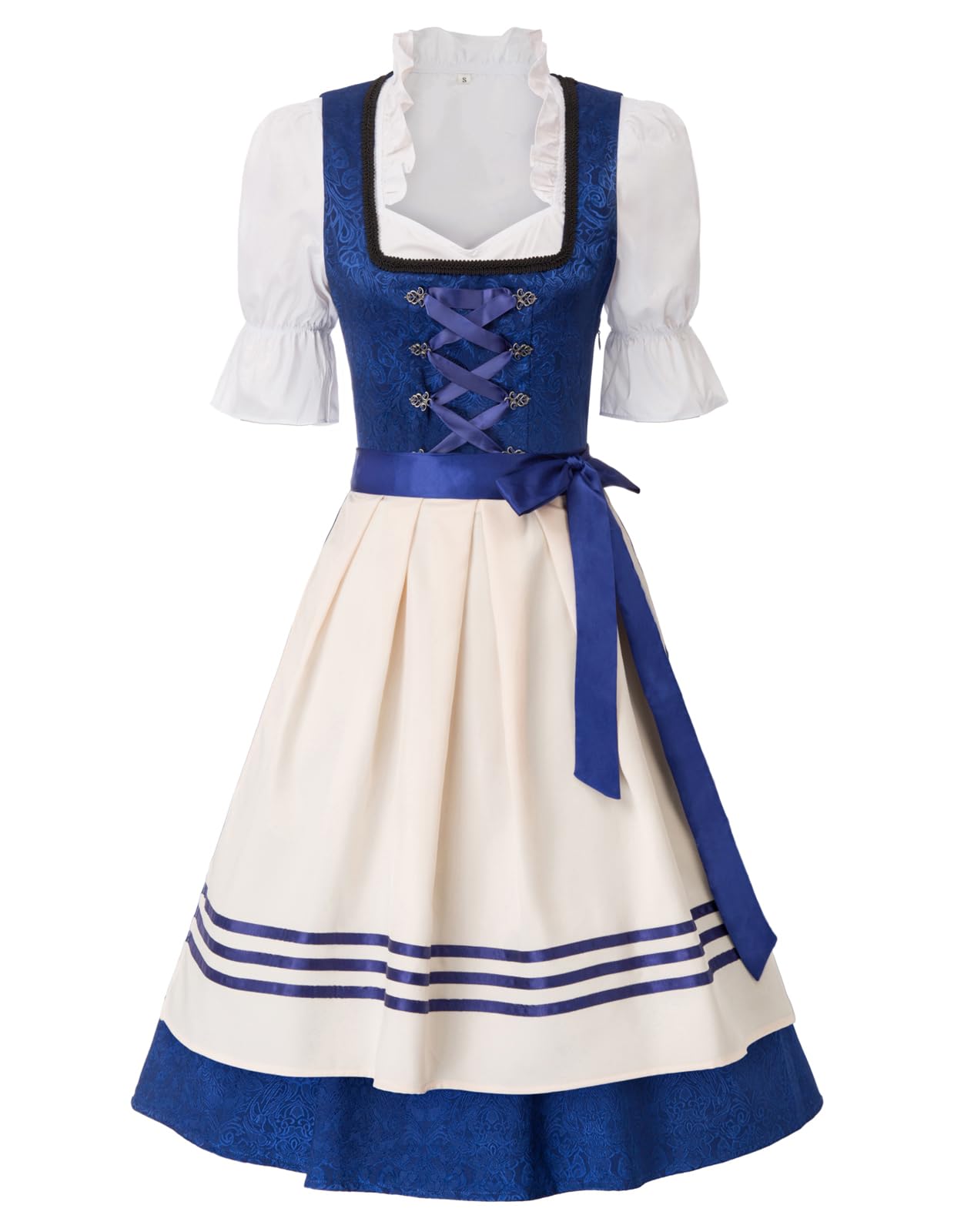 Women's Authentic German Dirndl Dress Bavarian Oktoberfest Costumes with Apron and Blouse Royal Blue XL
