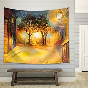 Oil Painting - Evening Street in Paris, View, European - Fabric Wall Tapestry Home Decor - 51x60 inches