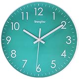 SonYo Indoor Non-Ticking Silent Quartz Modern Simple Wall Clock Digital Quiet Sweep Movement Office Decor 10 Inch(Bluegreen)