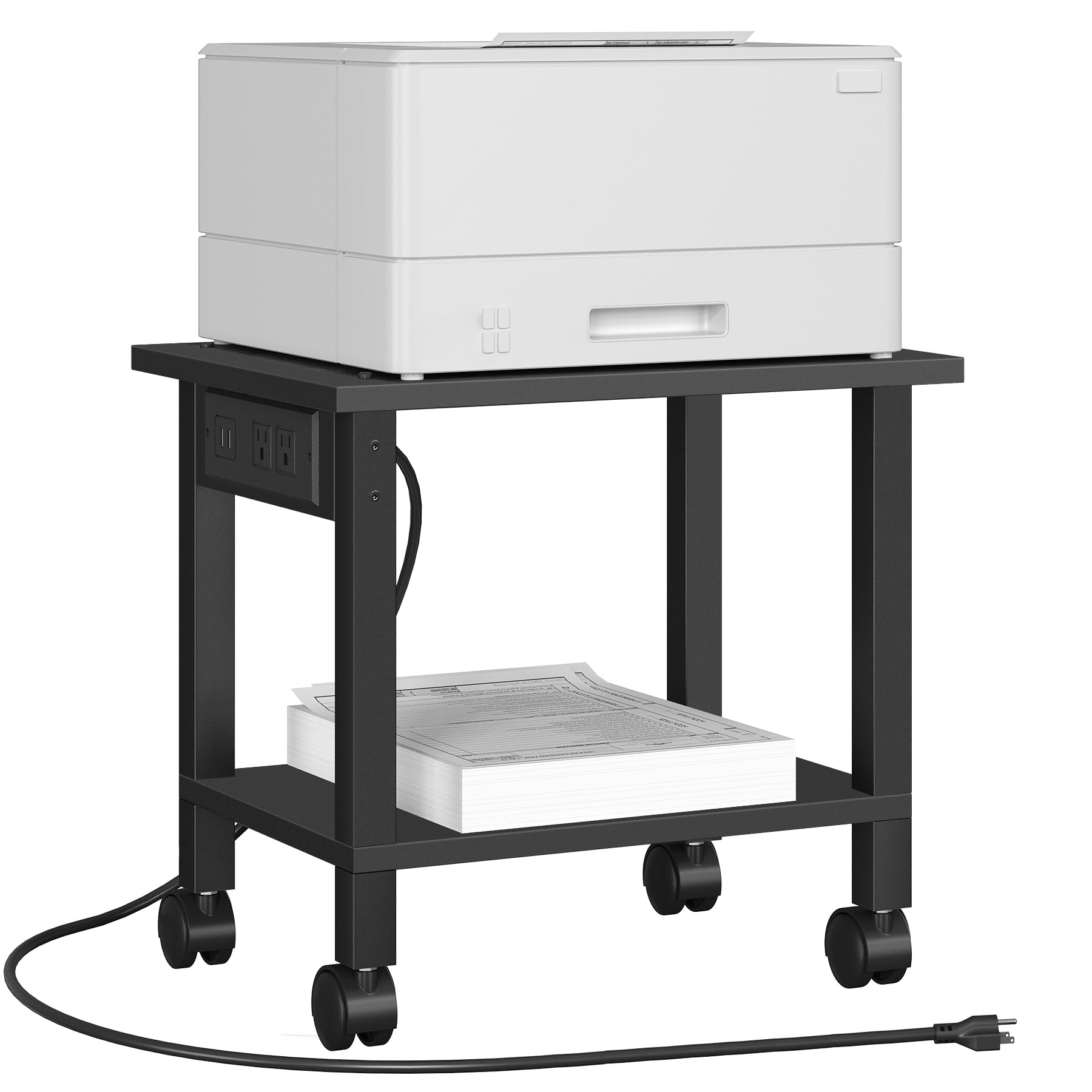 Photo 1 of TUTOTAK 2 Tier Printer Stand, Rolling Printer Cart with Power Outlets and USB Ports, Mobile Printer Table with Wheels, for Under Desk, Office, Home, Black PS01BK001