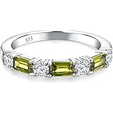 RANDES 3.5mm Half Eternity Band Sterling Silver Rings for Women Sapphire/Ruby/Emerald and Cz Wedding Bands 7 Stone Stackable Birthstone Ring Anniversary Jewelry Size 6-10