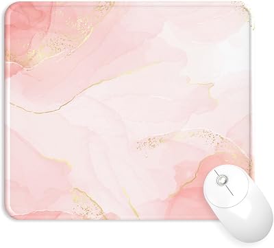 Giecy Gaming Mouse Pad Pink Marble 24 x 20 cm Durable Stitched Edges